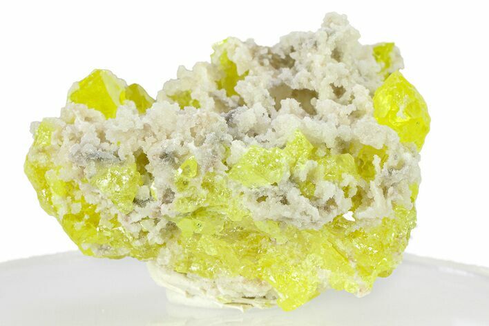 Striking Sulfur Crystals on Fluorescent Aragonite - Italy #282570